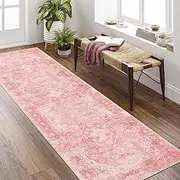 MUJOO Pink Runner Rug,Washable 2x8 Runner Rugs for Hallways Kitchen Bedside Bathroom,Boho Area Rug Carpet Runner Long Non Slip Throw Rug Modern Soft Light Pink Floral