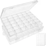 2 Pack 36 Grids Clear Plastic Bead Organizer Box, Fishing Tackle Box Compartm...