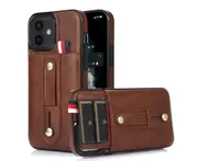 Hidden Card Slot Case for iPhone 13, with Leather Loop Strap - Brown