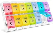 Fullicon Pill Organizer 2 Times a Day Large, Weekly Pill Box Container Cases with Unique Push-Button Pop Open Design - Rainbow & White