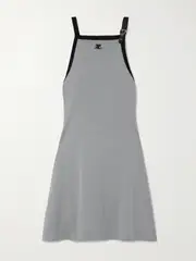 [COURREGES] COURREGES - Buckled Faux Leather-trimmed Cotton-jersey Mini Dress - Light gray - large large Gray