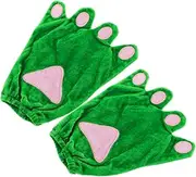 [TOYANDONA] 1pair Frog Paw Gloves Green Fingerless Plush Costume Accessories for Halloween Cosplay and Parties Comfortable for Easy and Flexibility
