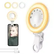 Phone Ring Light USB Rechargeable Clip-On Selfie 40 LED 20 Cool 20 Warm Portable