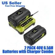 Lizone 2 Pack 6.5AH Battery for Ryobi 40V 6Ah Battery and Charger OP401 OP40602