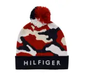 TOMMY HILFIGER Pompom Beanie hat TH Logo Big Boys Size 8/16 Red Camo