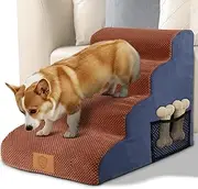 Dog Stairs, Non-Slip Dog Stairs for Small Dogs and Cats, 4 Step Dog Stairs for Bed and Sofa, Dog Stairs Made of High Density Foam, Portable Pet Stairs with Washable Cover, Blue +