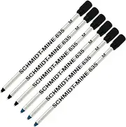 Schmidt 635 D1 Mine Ballpoint Refill - Blue, Black Ink - Medium Tip 0.7mm - Pack of 6 (with Plastic End Cap)