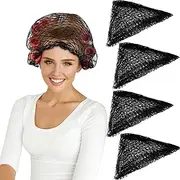 WILLBOND 8 Pcs Cotton Triangle Hair Net for Rollers, Women Mesh Hair Net Setting for Sleeping, 35 x 35 x 57 Inches, Black