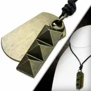 Alloy Fashion Two Tone Tag Pyramid Charm Adjustable Necklace - Biker Leather