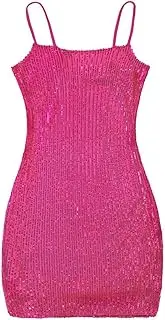 [EXARUS] Girls Spaghetti Strap Sequin Party Dress with Bow Bodycon Sparkly Mini Dance Special Occasion Dress