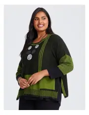[Taking Shape] Spliced Stripe Cotton Knit Jumper in Black/Greenery