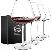 [Chouggo] Super Large 28Oz Wine Glasses Set of 4, Hand Blown Crystal Red Wine or White Wine Burgundy Glass, Hand Crafted by Artisans - Gifts for Women, Men, Wedding, Anniversary, Christmas, Birthday