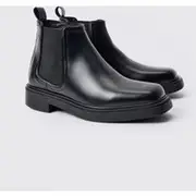Mens PU Square Toe Chelsea Boot In Black