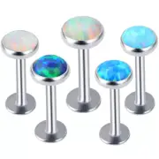 Opal Lip Bar Labret Ring Internally Threaded Stud Piercing Ear Tragus Cartilage
