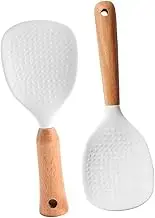 GRADENEVE 2pcs Silicone Rice Spoon with Wooden Handle Non Stick Rice Paddle Kitchen Utensils for Cooking Heat Resistant Spatula and Vegetables