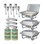 3-Pack Chafing Dish Buffet Set + Fuel + Serving Utensils - Stainless Steel 8 ...