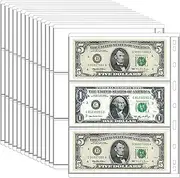 15 Sheets Paper Money Collection Supplies Pages, Currency Collecting Book Album Sleeves, 45 Pocket Money Stamp Page Holders for Standard 9-Hole Coin Collector Binder