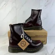 Dr. Doc Martens 1460 Vegan Womens Size 8 Cherry Red Leather Combat Boots Shoes