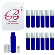 12pcs 10ML Frosted Blue Glass Roller Bottles with Steel Ball and Silver Cap