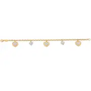 9kt Yellow Gold Silver Infused Crystal Heart Charm Bracelet