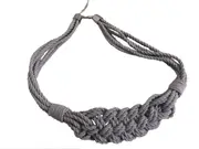 PAIR 2 pieces Natural Cotton Curtain Tie Backs with Macrame Rope Weave - Light Grey 85cm