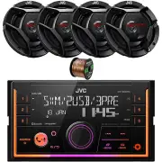 JVC In-Dash USB/AUX Bluetooth Receiver, 4x 6.75" 300 Watt Car Speakers, Wire