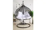 Hanging Egg Chair Double Seat - Black Basket & White Cushion