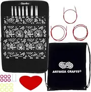 (Small-Needle-Set) - ChiaoGoo Bundle: Twist Red Lace Interchangeable Knitting Needle Set Small Needles Sizes US 2 (2.75mm)-US 8 (5mm) + 1 Artsiga Crafts Project Bag 7500-S
