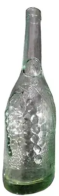 Morey Mallorca Destilerias Heavy Pebble Glass Wine Bottle Grapevines Lite Green