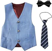 [Tivifox] Boy's Suit Vest with Bowtie and Tie Kids Suits for Boy Adjustable Back Strap Vest Set