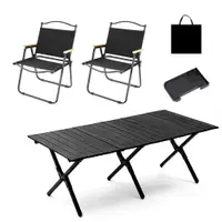 在飛比找PChome24h購物優惠-E.C outdoor 戶外露營折疊鋁合金桌椅五件組-贈收納