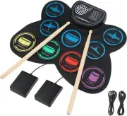 9 Electronic Drum Set Practice Roll-up Pad Machine Built-in Speaker Drum St