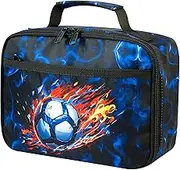 ZLIUCCR Kids Lunch Box for Boys Girls Insulated Lunch Bag Reusable Cooler Lunch Box for Toddler Child School Daycare Picnic (Flame Soccer Ball)