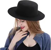 [YEAJOIN] Fashion Classic Black Fedora Flat Hat, Wide Brim Jazz Hats Church Derby Cap for Women and Men