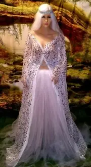 RAMONA Silver & White Sequin Kimono & Tulle Bridal Wedding Ballgown Skirt Set