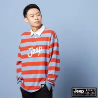 在飛比找Yahoo奇摩購物中心優惠-JEEP 男裝 LOGO撞色條紋長袖POLO衫-紅色