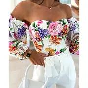 Women's Boho Shirt Blouse Flower Modern Boho Long Sleeve Off Shoulder Regular Tops Daily Going out Print Blush Pink Pink Wine Red Purple Summer