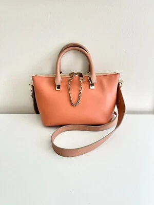 NWT CHLOE Baylee Leather Two Tone Satchel Crossbody Bag in Coral/Nude $1,550.