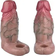 SAHOOSAFETY Silicone Penis Sleeve Dildo with Veins Penis Cuffs with Testicle Ring Cock Sleeve Extender Enlargement Sex Toys For Men(Fleisch)
