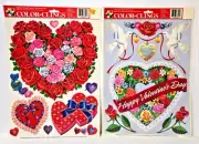 Lot of 2 1990's Color-Clings Static Cling Window Decorations Valentine's Day NEW