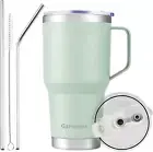 30Oz Insulated Tumbler with Handle and Straws, Metal Steel Double Vacuum Coffee