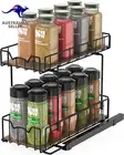 2-Tier Spice Rack Slide Out Wire Basket Drawer Organizer, Black