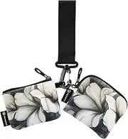 [XYMZR] Mini Zip Around Wristlet keychain Wallet White Flowers Art for Women Personalized Pattern Detachable Dual Pouch Wristlet Portable Wallet Phone Coin Purse, Multi-colored, One Size