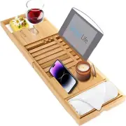 SereneLife Luxury Bamboo Bathtub Caddy Tray - Adjustable Natural Wood Bath...