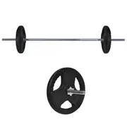 25kg Rubber Coated Ez Grip Cast Iron Weight Plate + 150cm Barbell Bar Weight Set