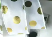 Christmas Metallic Gold Polka Dot 1.5" by 5 yards White Satin Wired Ribbon