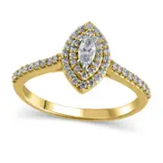 0.50 CT. T.W. Marquise Natural Diamond Double Frame Engagement Ring in Solid 10K Yellow Gold