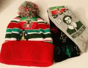 Buddy Elf Movie Pom Beanie Hat & Socks Great Gift! Ships Fast!