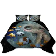 Kids Art Sleepy Night Girl Counting Sheep Coverlet
