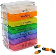 Weekly Pill Organizer 4 Times a Day Portable 7 Day Pill Box, Big Compartments Pill Case,Travel Pill Box Medication Organizer for Vitamins Fish Oils Medications Supplements (28 Cells, Multi-Colored)
